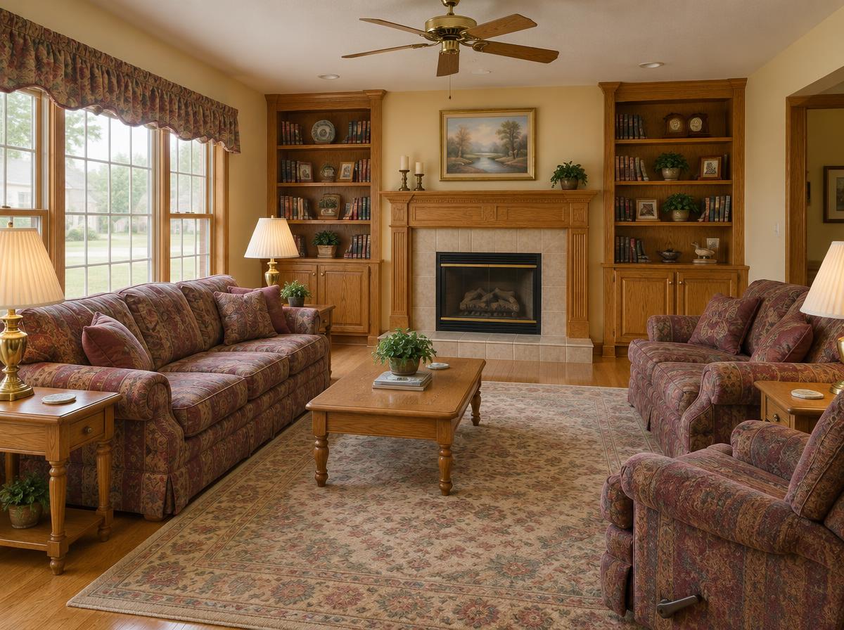 A comfortable family room with good bones before a refresh